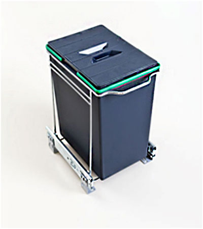 Выдвижное мусорное ведро, с шариковыми направляющими донного крепления, одинарное